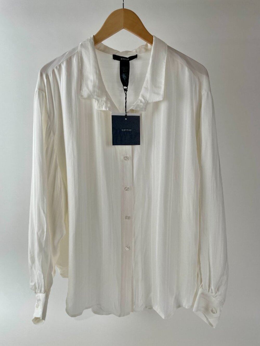 NEW Smythe Fluid Drop Shoulder Blouse, White Shadow Stripe, Size XL